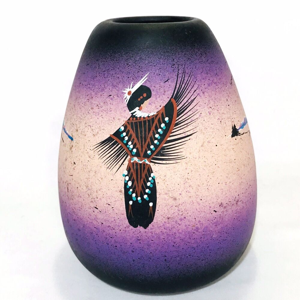 Vintage Mystic Maiden Native American Pottery Vase Signed Jean B Navajo 6"